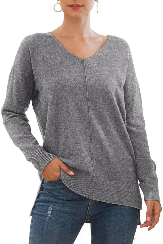 V-NECK BATWING SLEEVE SOLID COLOR KNIT SWEATER