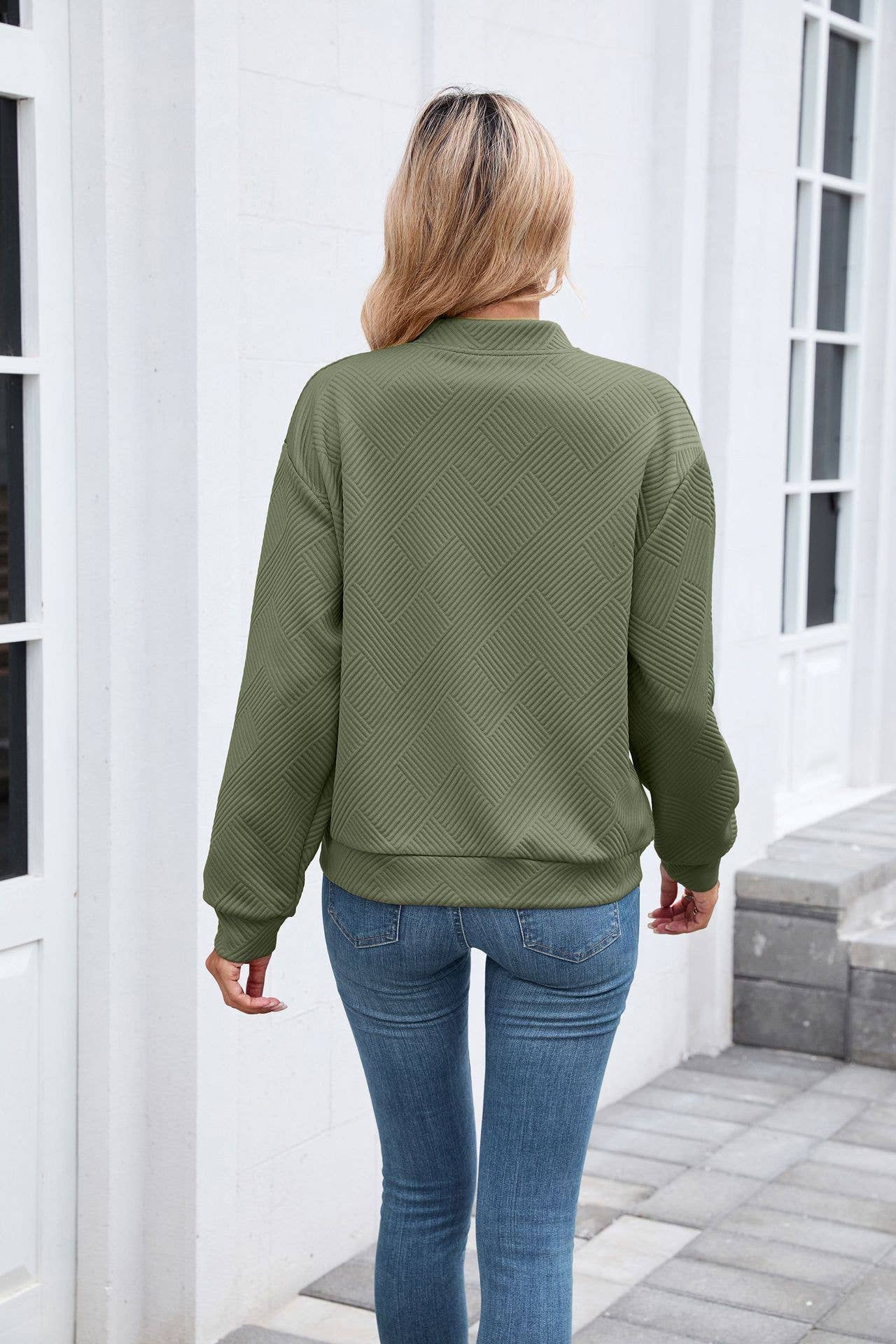 Solid-color round-neck zipper loose jacket