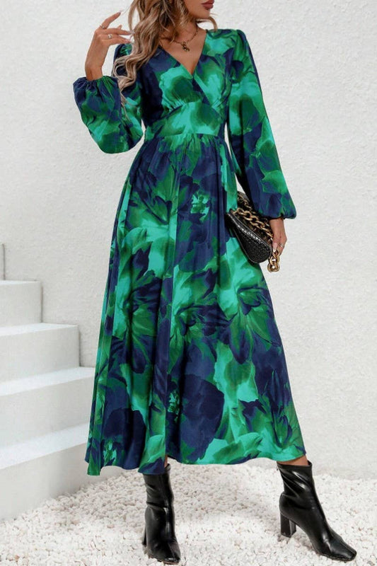 CWDMD5704_SPRING AND SUMMER WAIST V-NECK PRINTED LONG SKIRT