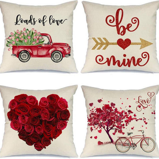 HOME PRINTED RED LOVE PILLOW COVER