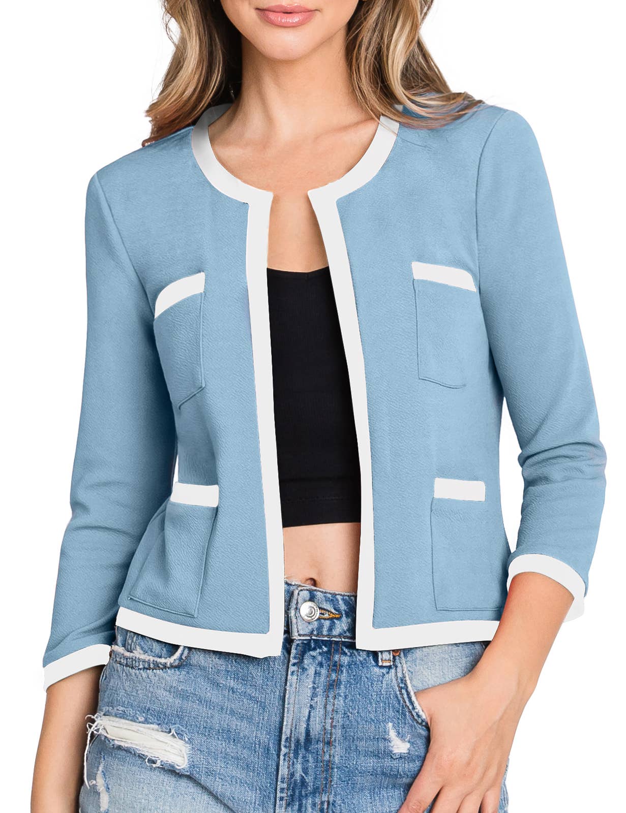 CWOBL103_3/4 Sleeve Bolero Open Front Cardigan