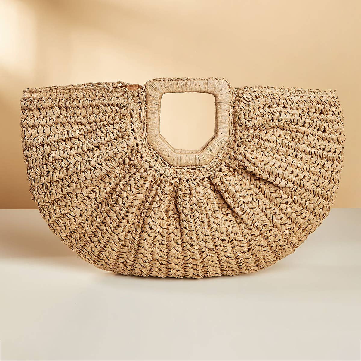 WOMEN PORTABLE MOON WOVEN STRAW BAG_CWAB0812
