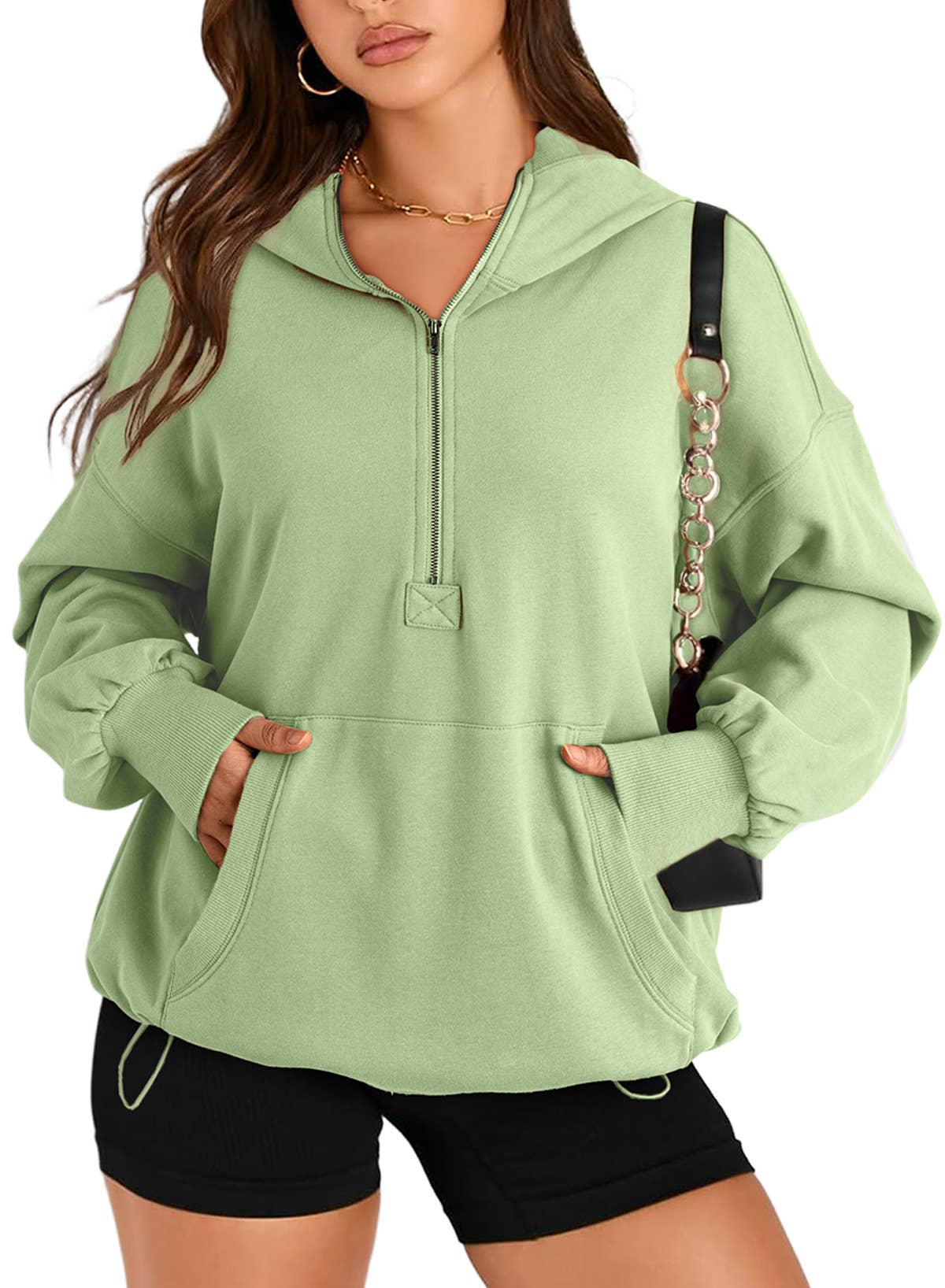 SOLID COLOR HOODED ZIPPER HOODIE