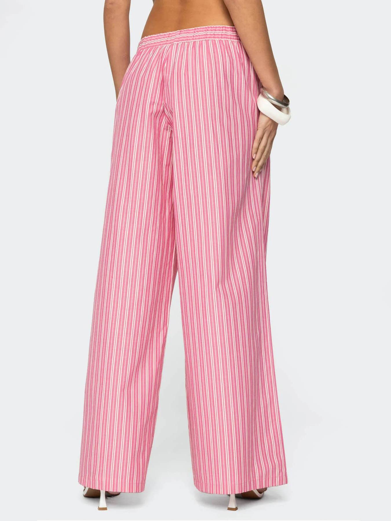 Striped striped straight-leg casual trousers