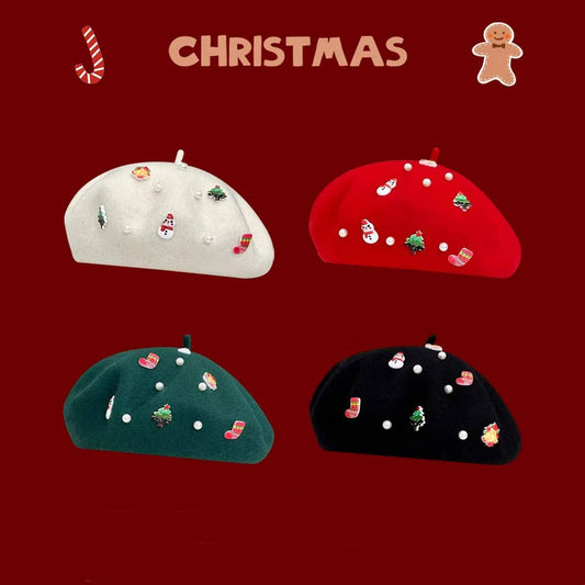 CWAH04563_KIDS CHRISTMAS RED BERET WINTER SNOWMAN HAT