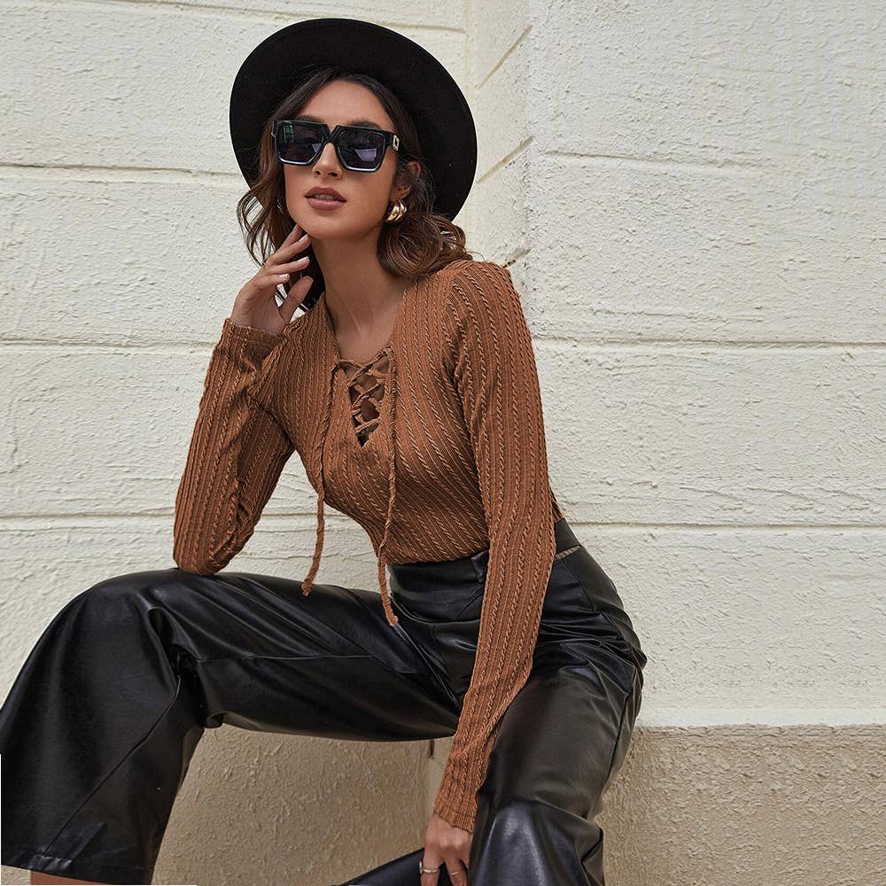 SLIM-FIT LONG SLEEVE T-SHIRT WITH V-NECK STRAP