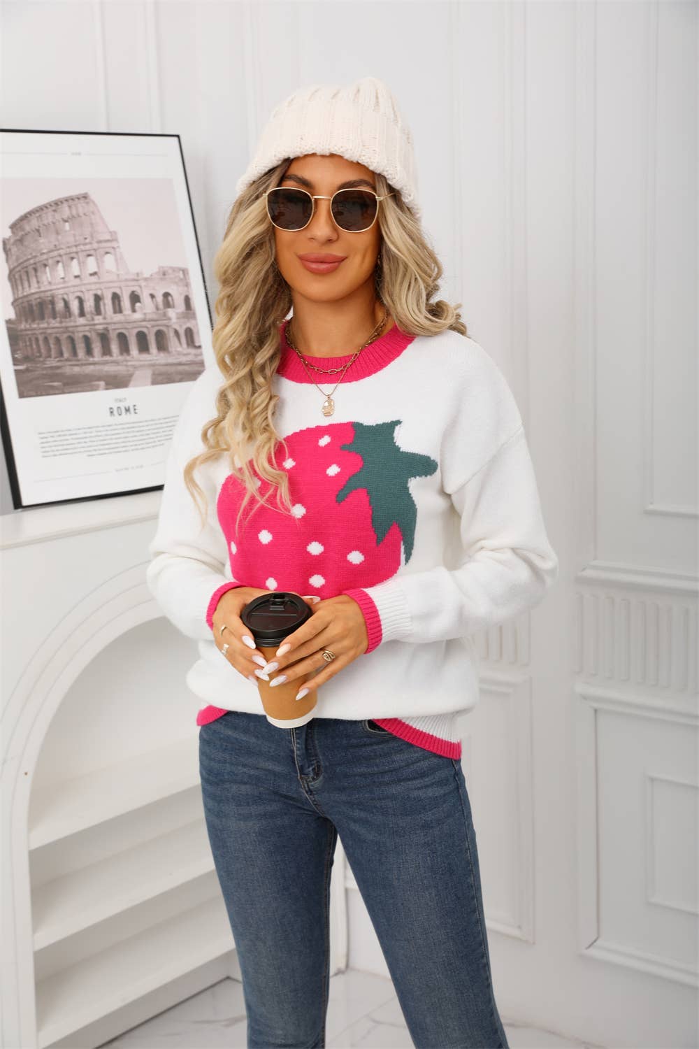 Strawberry Valentine's Day knitted sweater
