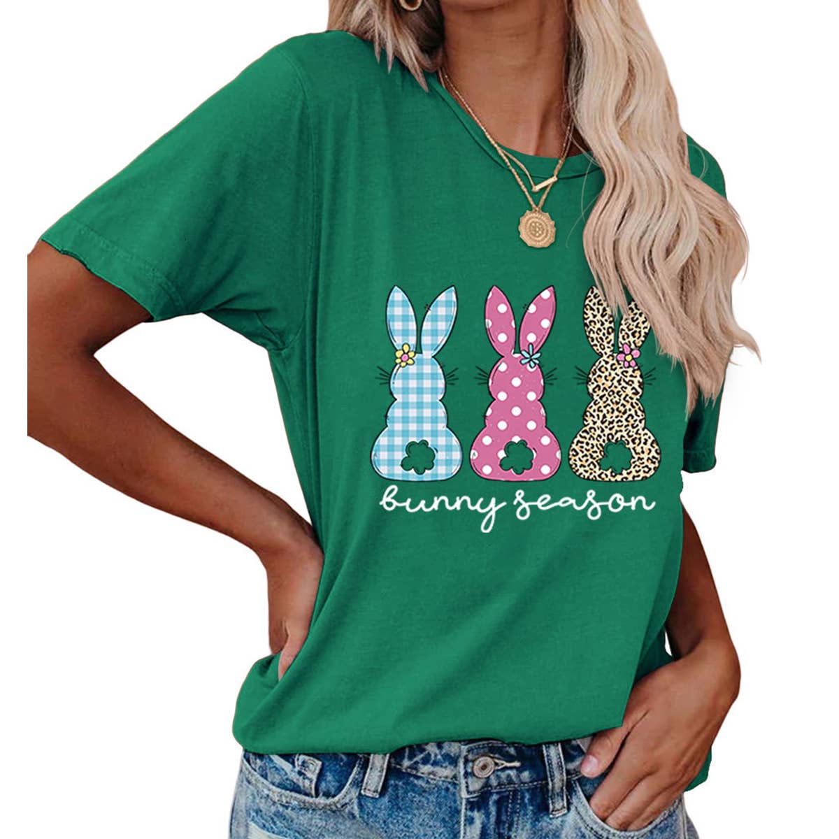 EASTER ROUND NECK LOOSE BUNNY PRINT T SHIRT_CWTTS0856
