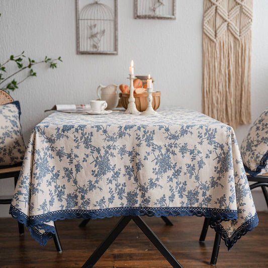 HOME BLUE ROSE PRINT PASTORAL TABLECLOTH