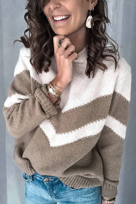 Half-Turtleneck Long-Sleeved Patchwork Pullover