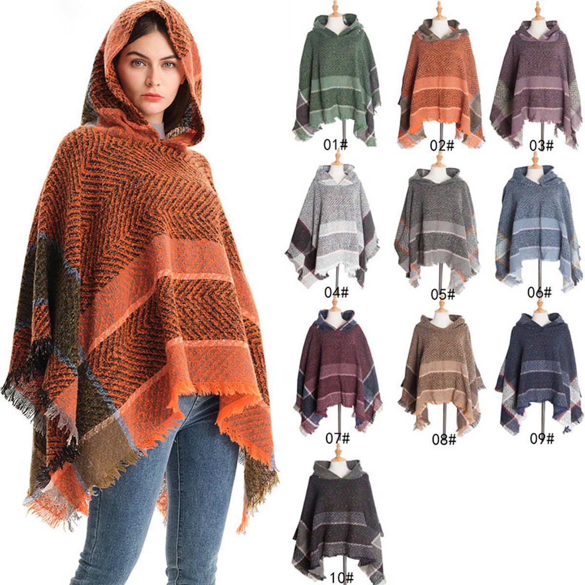 WOMEN HERRINGBONE PATTERN HOODED SHAWL