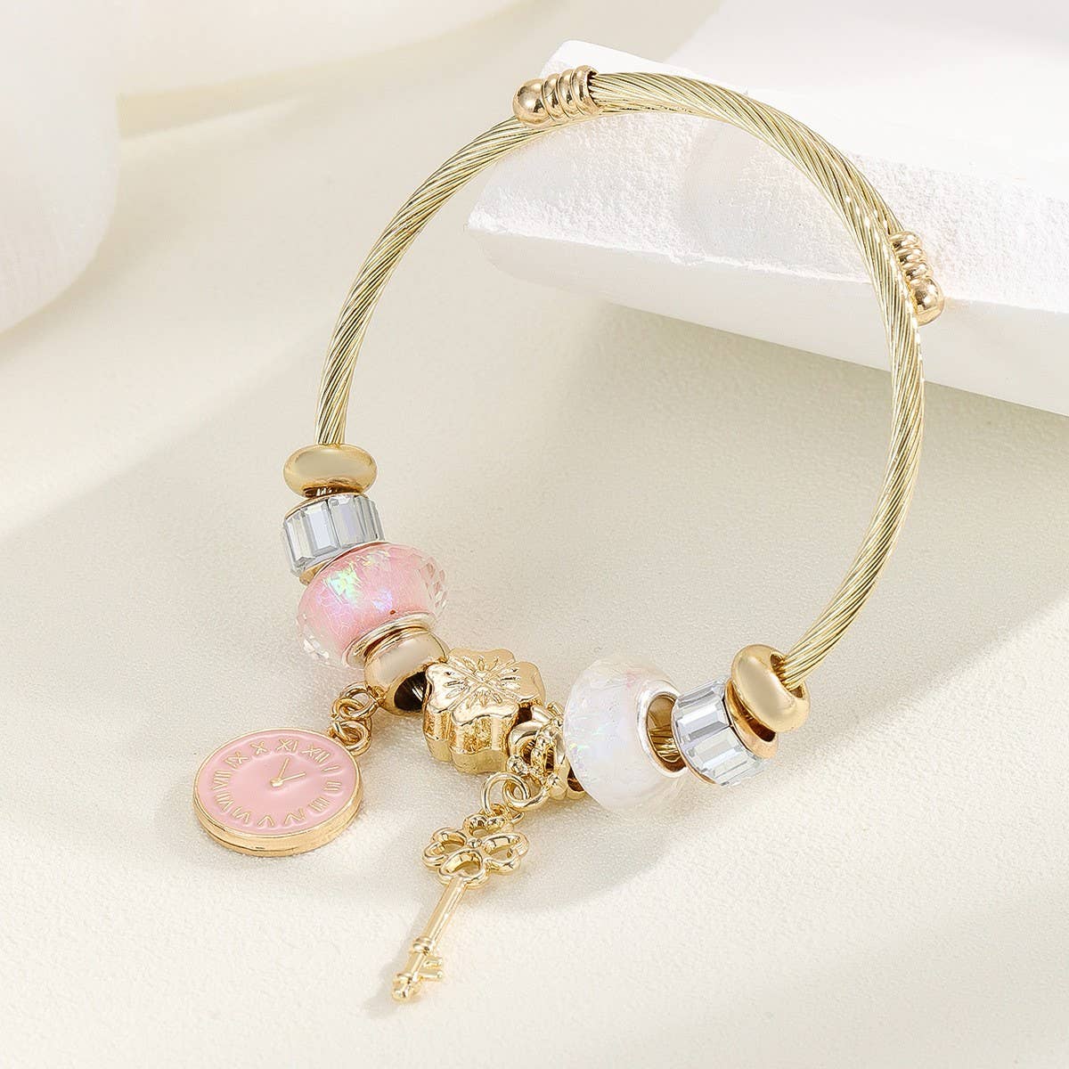 Unique Beaded Bracelet with Flower & Eye Pendant