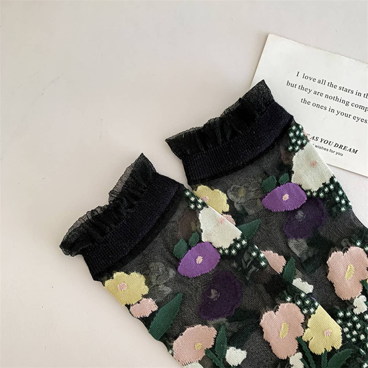 RETRO CASUAL FLORAL BLACK SOCKS_CWMS0562