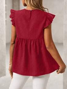 Embroidered fly-sleeved casual short shirt