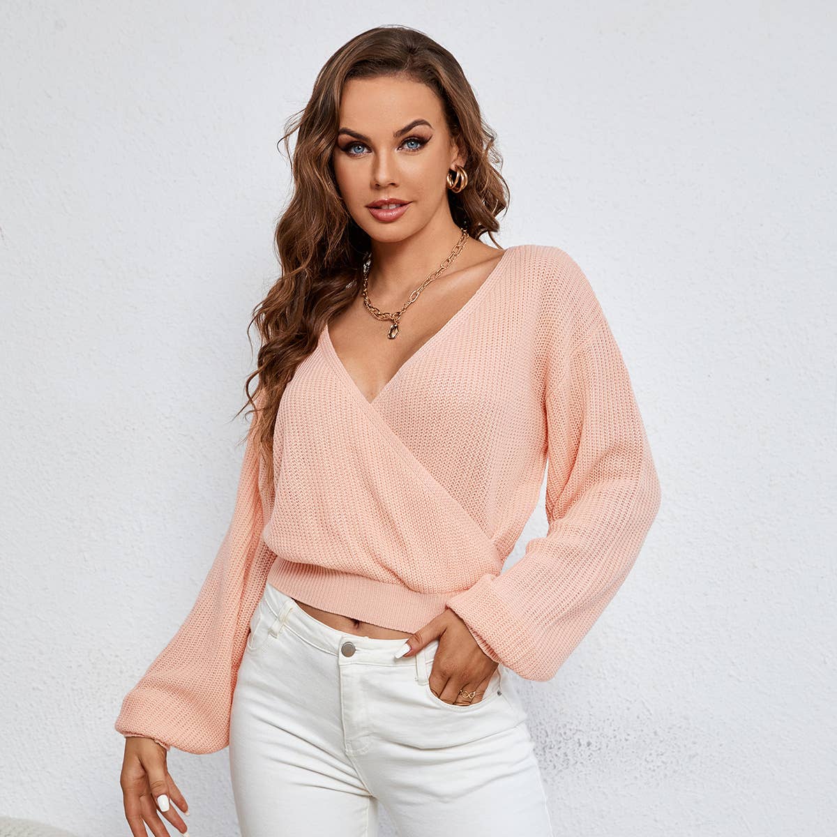 SEXY V-NECK LOOSE CASUAL PULLOVER SWEATER