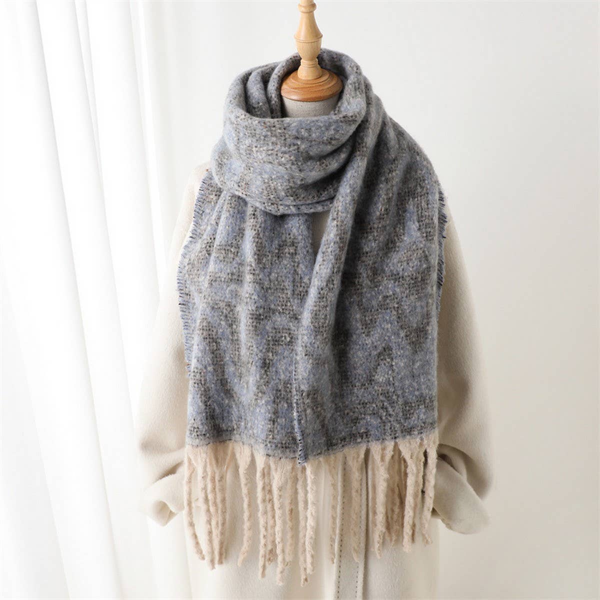 Geometric Colorblock Tassel Scarf for Fall Winter