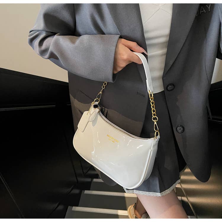 Simple PU leather glossy crossbody bag