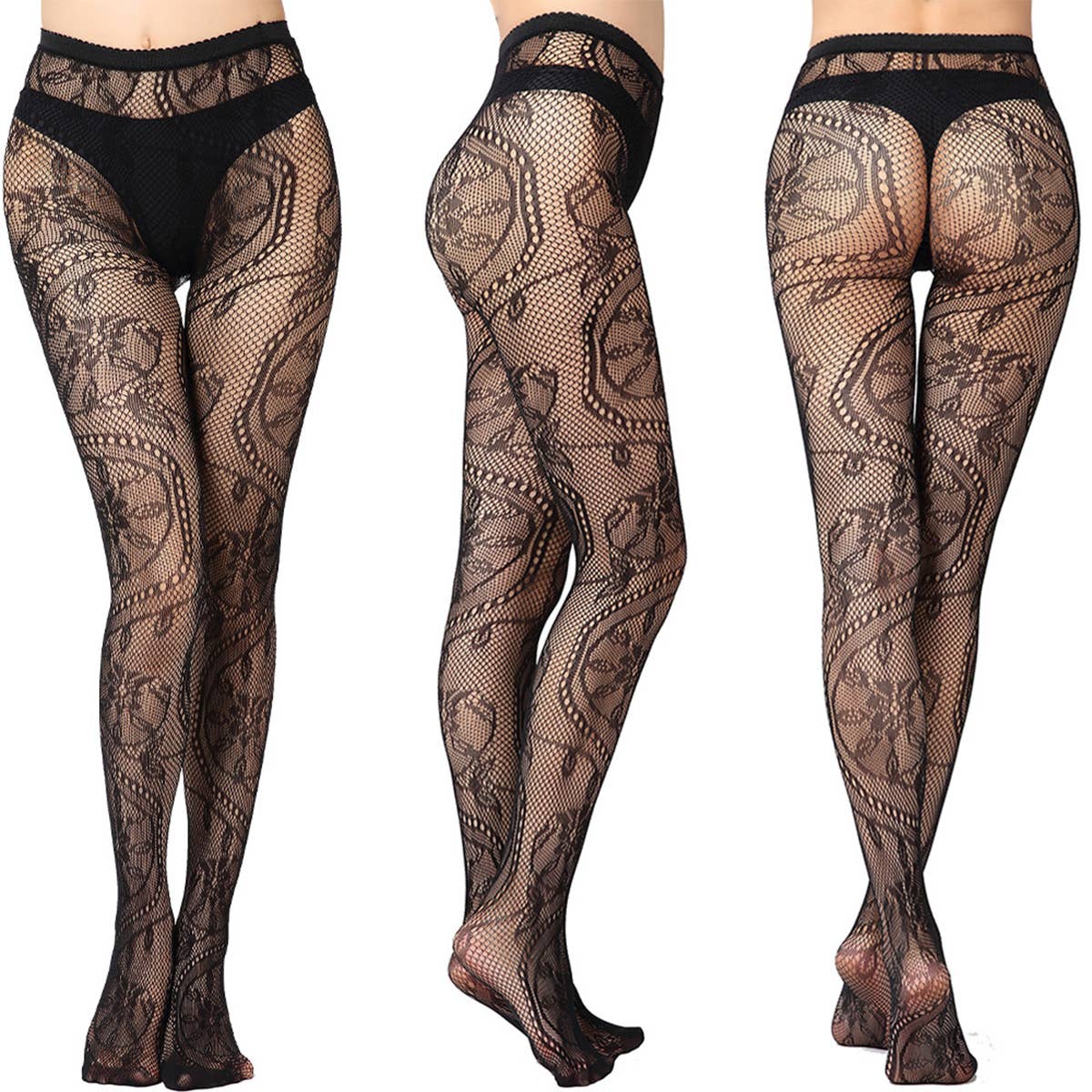 LACE PATTERNED FISHNET STOCKINGS THIGH PANTYHOSE
