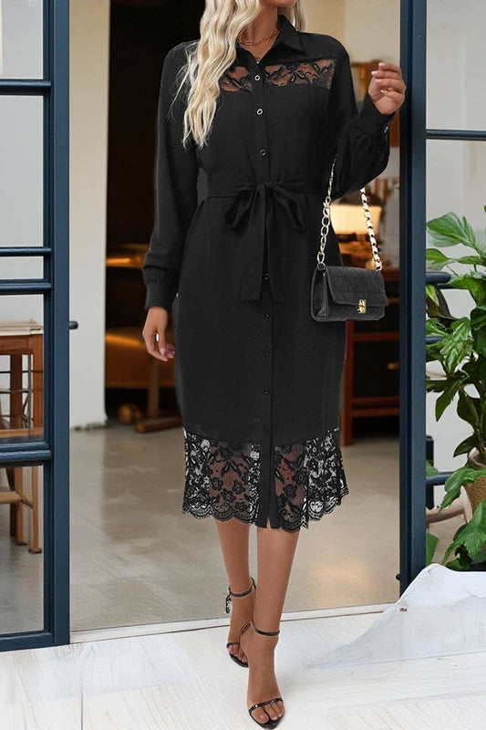 CWDMD01048_LACE PANEL LONG SLEEVE SHIRT MIDI DRESS