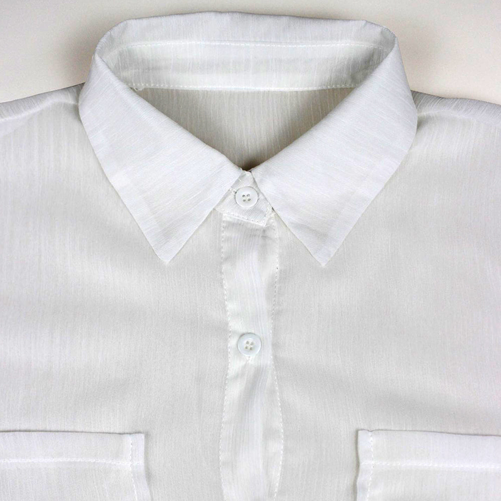 Long Sleeve Button Roll Up See Through Shirt Shorts Suit