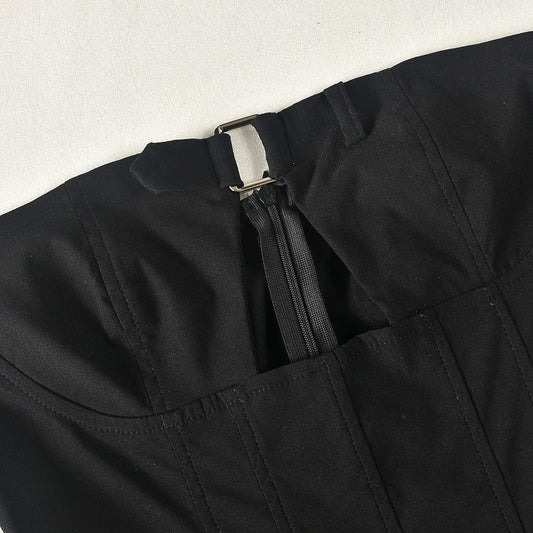 Off Shoulder Pleated Buckled Chest Wrap Mini Dress