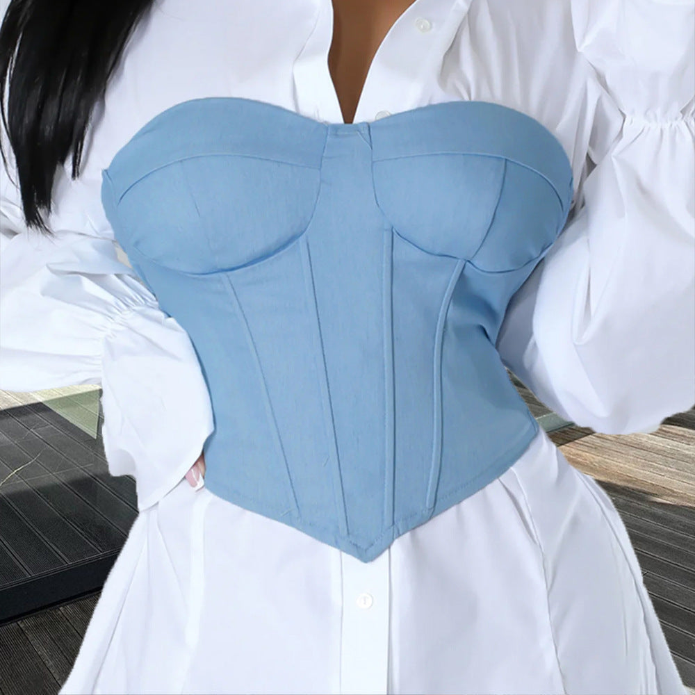 Off Shoulder Wrap Chest Fishbone Tube Top