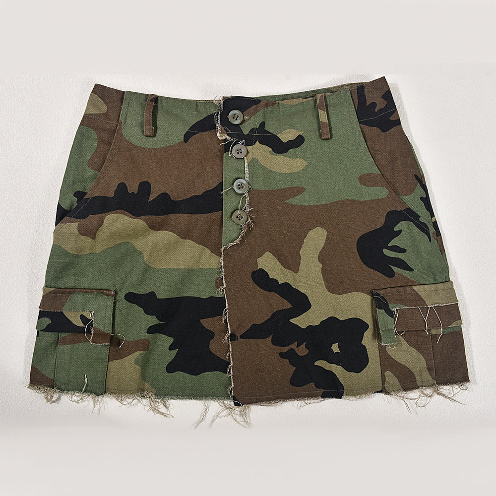 Camouflage Button Pocket Street Casual Skirt