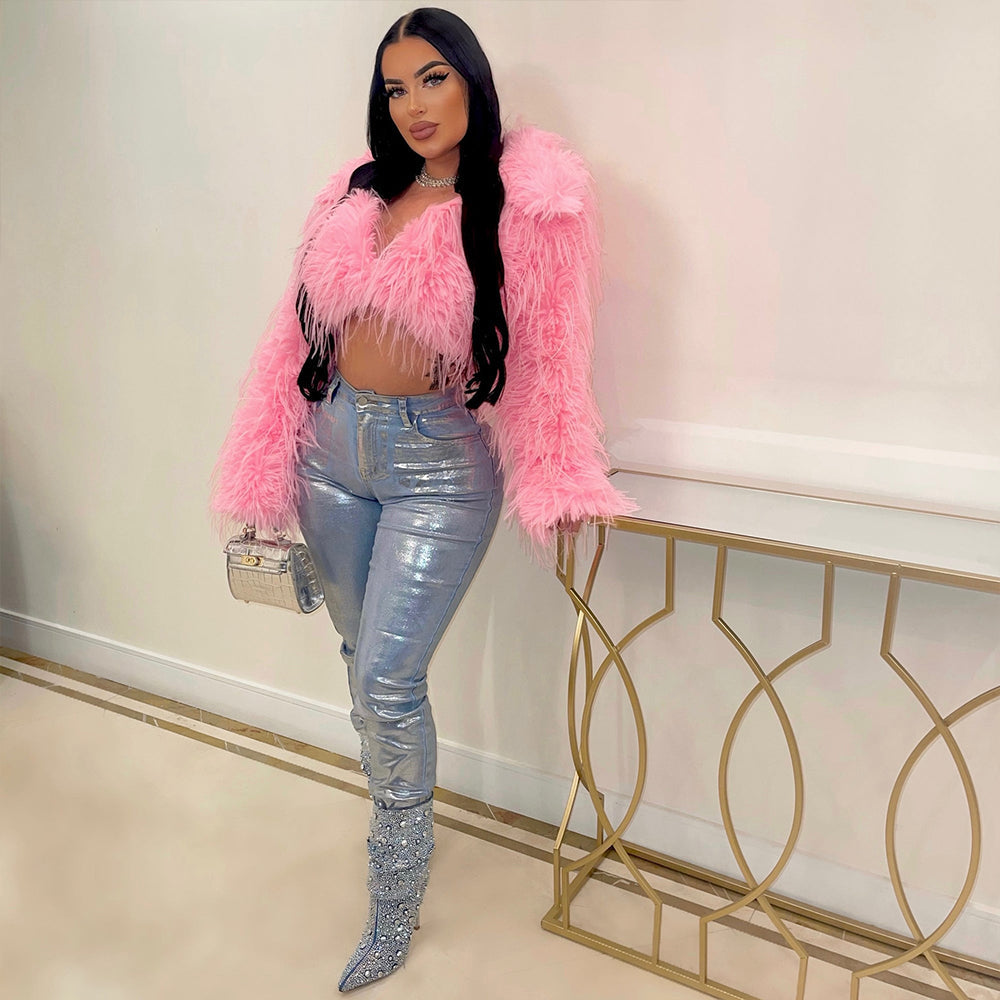 Long Sleeve Artificial Fur Casual Jacket