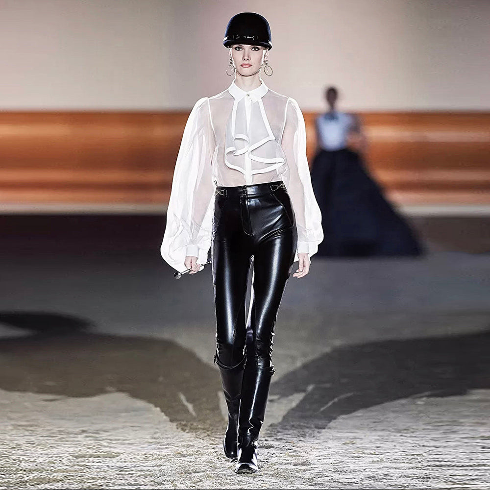 Long Puff Sleeve Sexy See Through Blouse Bodysuit