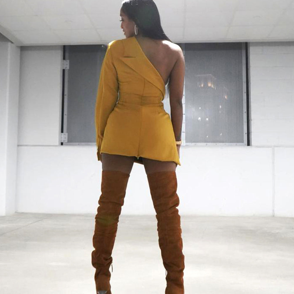 One Shoulder Long Sleeve Buttoned Sexy Jacket