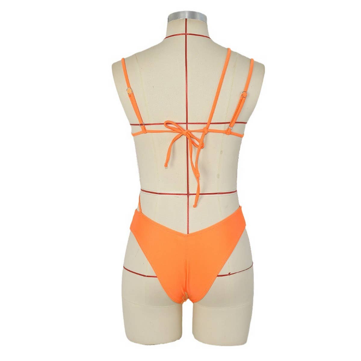 ASYMMETRIC SOLID COLOR STRAPPY BIKINI SWIMSUIT_CWMW0263