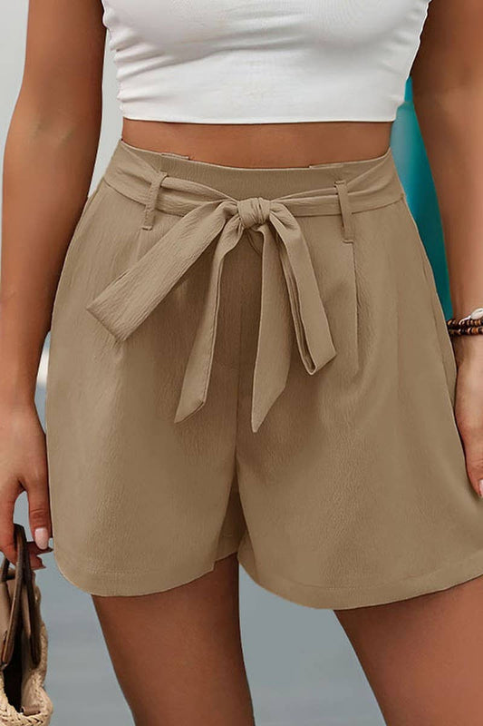 CWBSP0327_SOLID COLOR CASUAL LACE-UP SHORTS