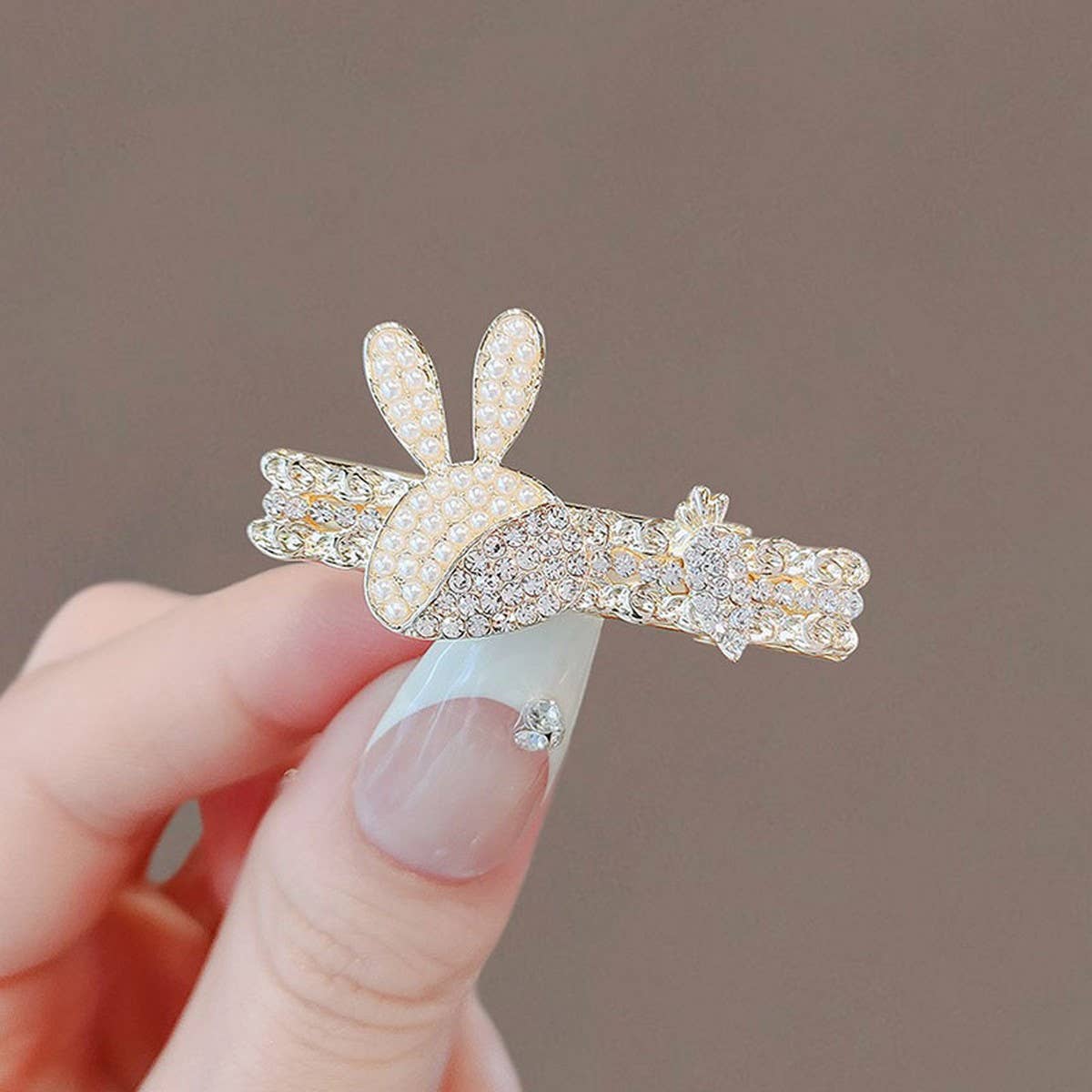 RHINESTONE CUTE RABBIT CARROT DUCKBILL HAIRPIN