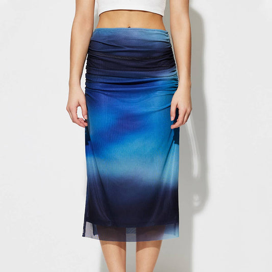 HIGH-WAISTED TIE-DYE PRINTED MESH SEXY SKIRT