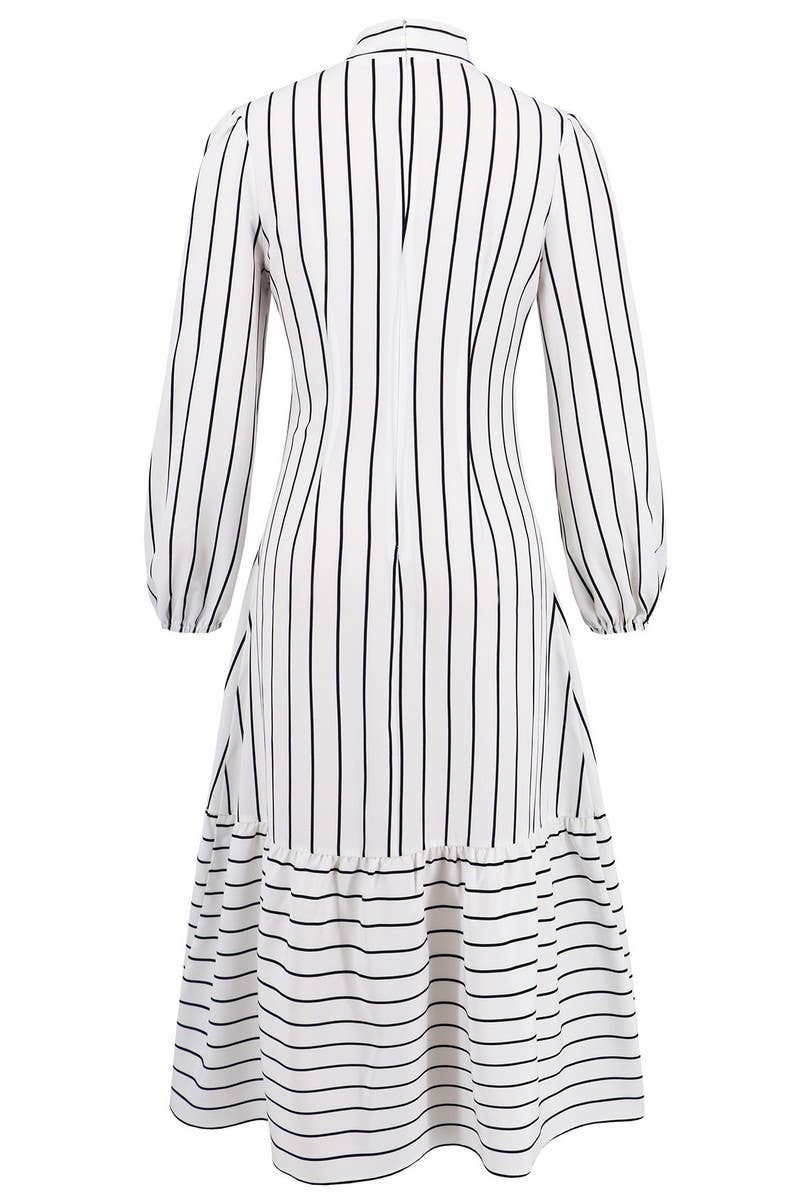 CWDMD4000_LONGSLEEVED STAND-UP COLLAR PINSTRIPED WORK DRESS