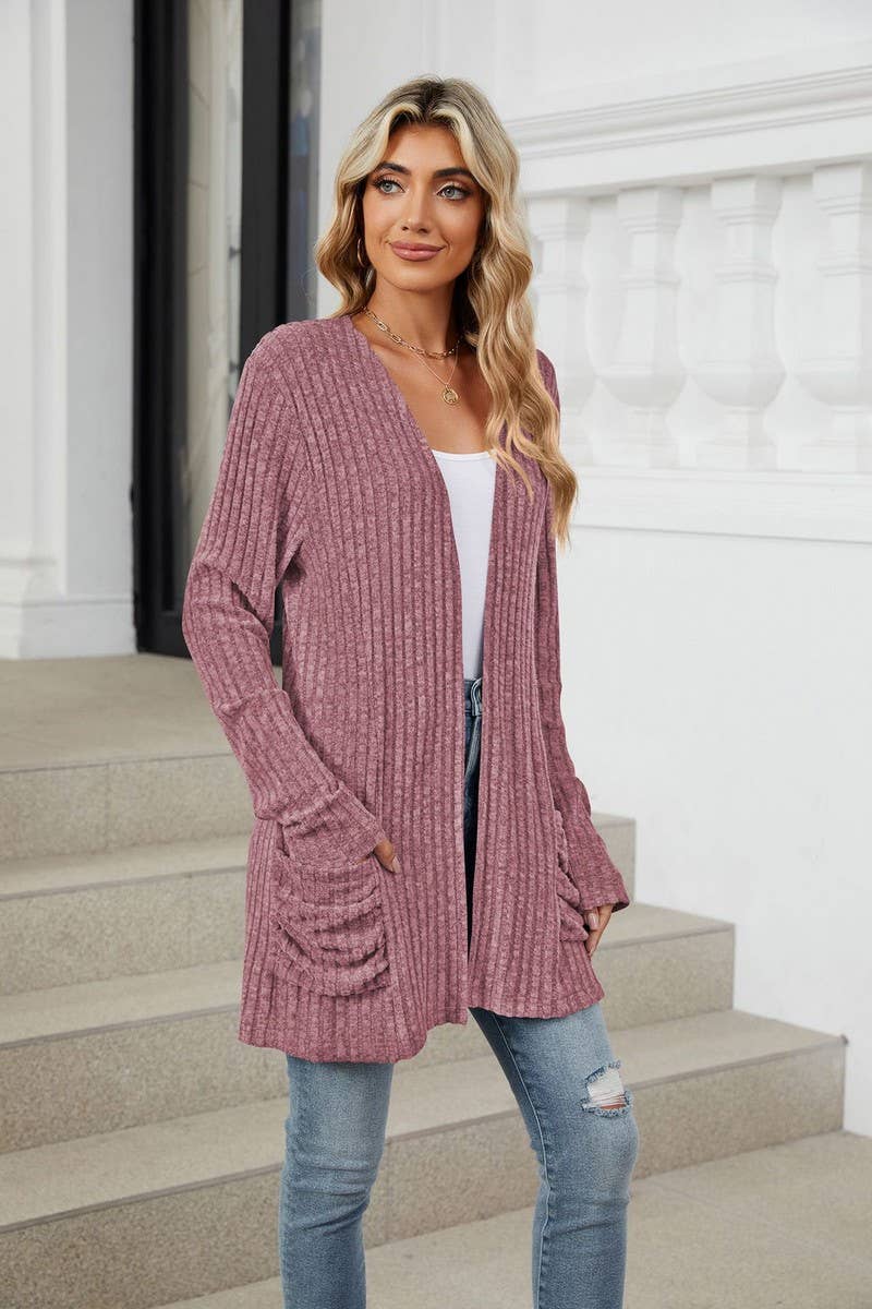 CWOCAL0812_SOLID COLOR POCKET KNITTED BOTTOMING CARDIGAN