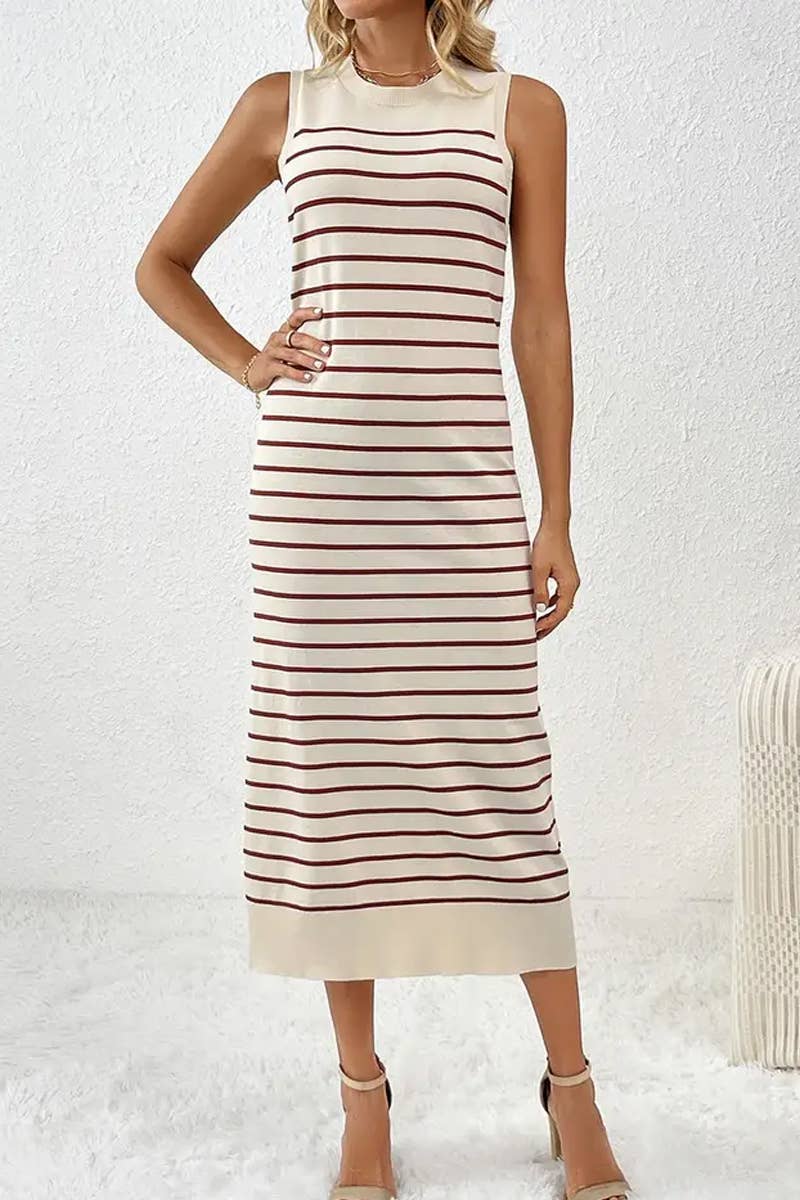 CWDMD4848_SPRING AND SUMMER SLIM STRIPED FASHION DRESS