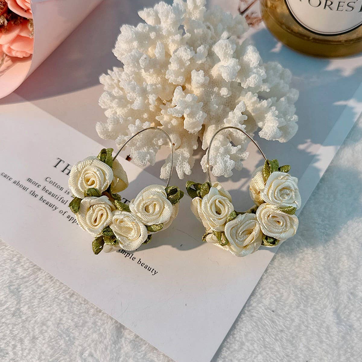 Handmade Fabric Rose V-Shape Ear Cuffs