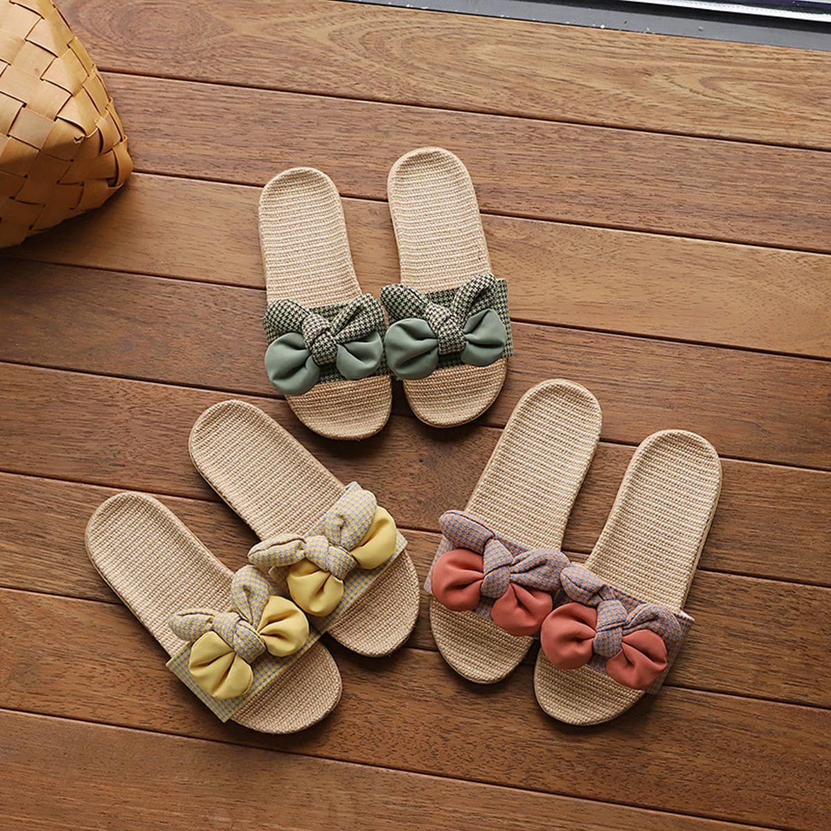 Korean Style Linen Bow Slippers for Summer