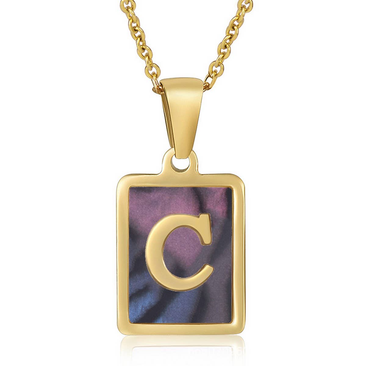 CWAJE1930_Square Stainless Steel Color Shell Letter Necklace