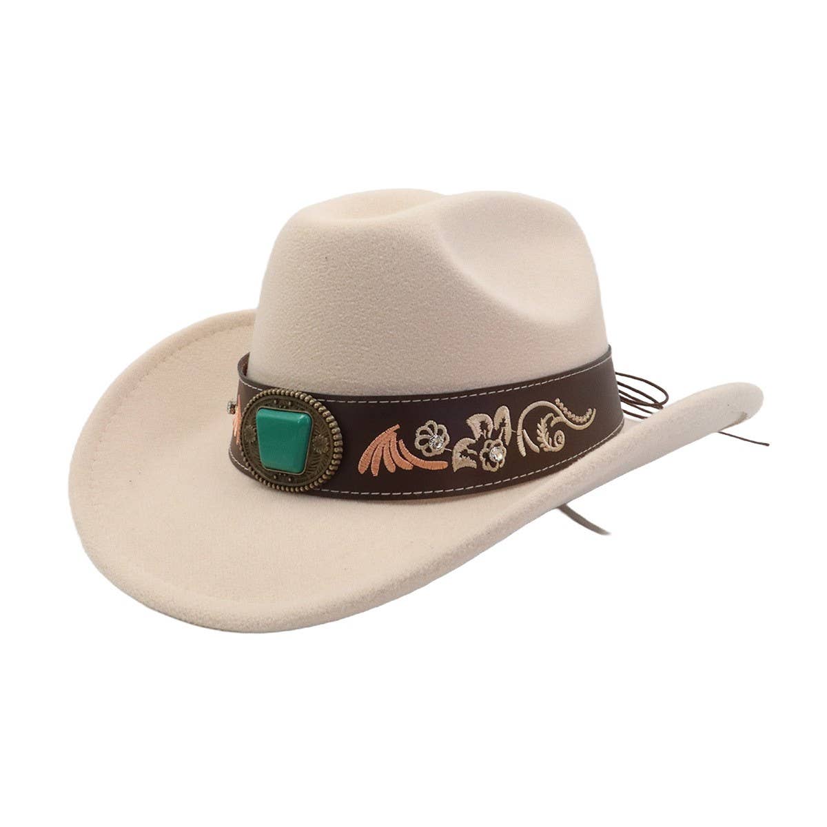 Western Ethnic Wool Felt Fedora Cowboy Hat_CWAH04487