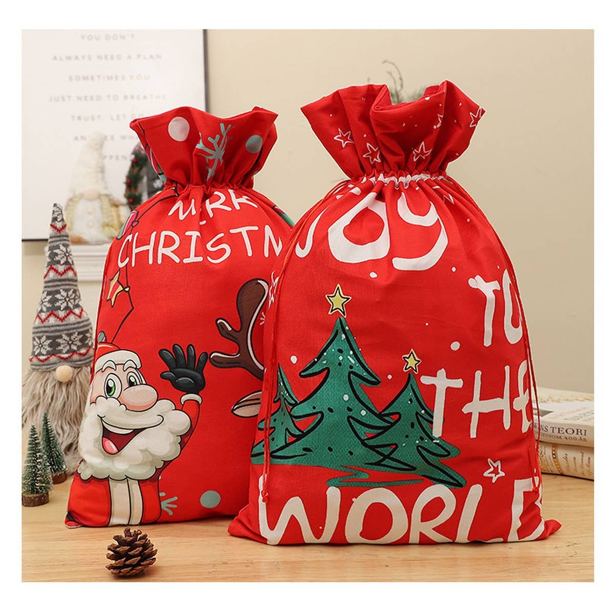 CWMM1751_Christmas Print Bouquet With Drawstring Gift Bag