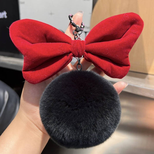 CUTE BUTTERFLY FUR BALL CAR KEYCHAIN PENDANT