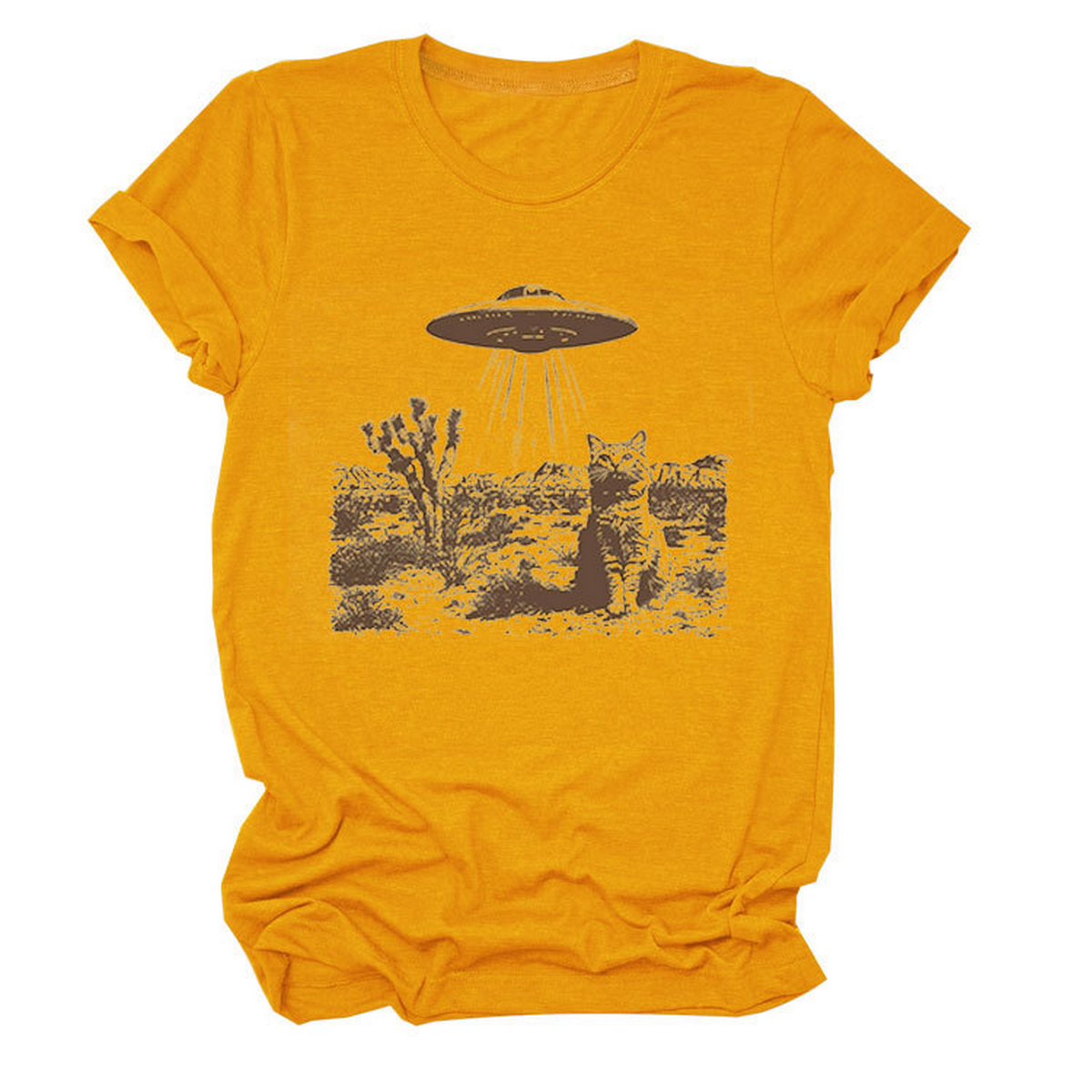 Cat and Spaceship Graphic Tee for Women_CWTTS1514