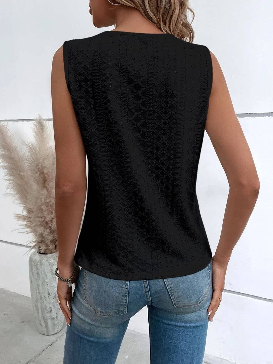 V-neck patchwork cutout lace vest T-shirt