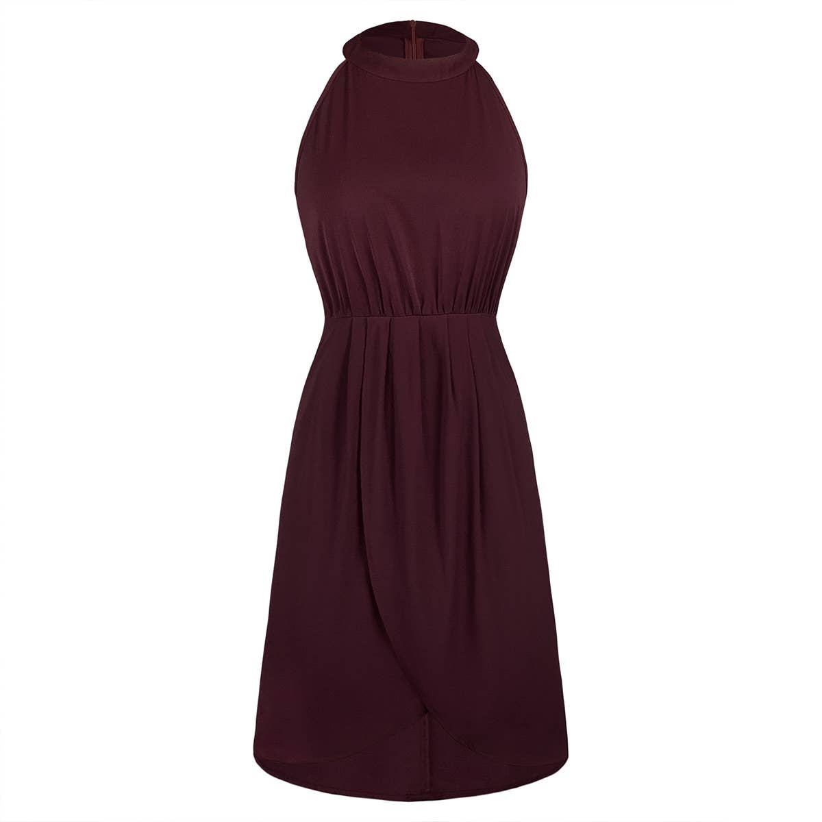 Solid color sleeveless waistline mid-length dress