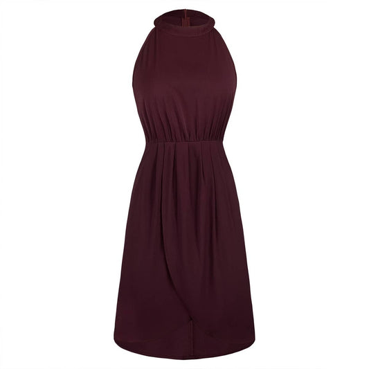 Solid color sleeveless waistline mid-length dress