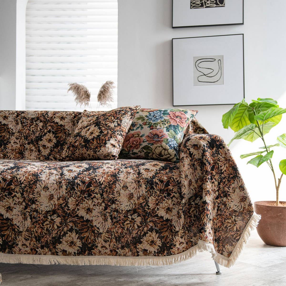 BLUE FLORAL JACQUARD SOFA THROW_CWMM1647