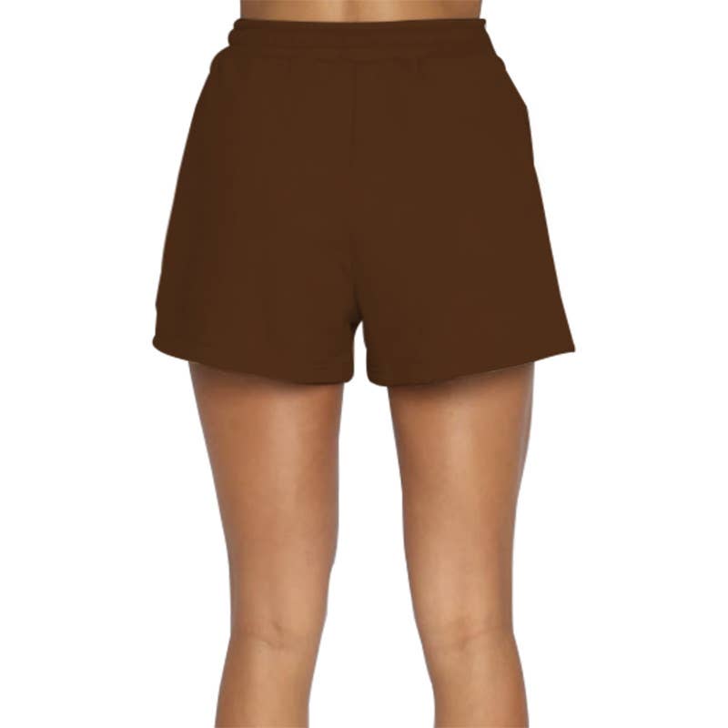 Pocket solid-color shorts and hoodie set