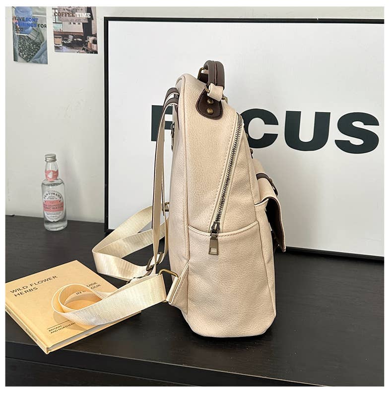 Retro large-capacity leather commuter backpack